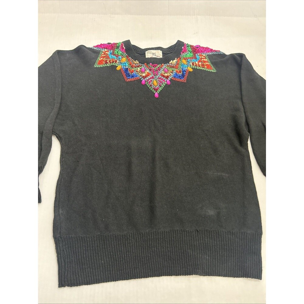 VINTAGE 1991 Size Large SML Sport LTD Black Sequin & Bedazled Sweater